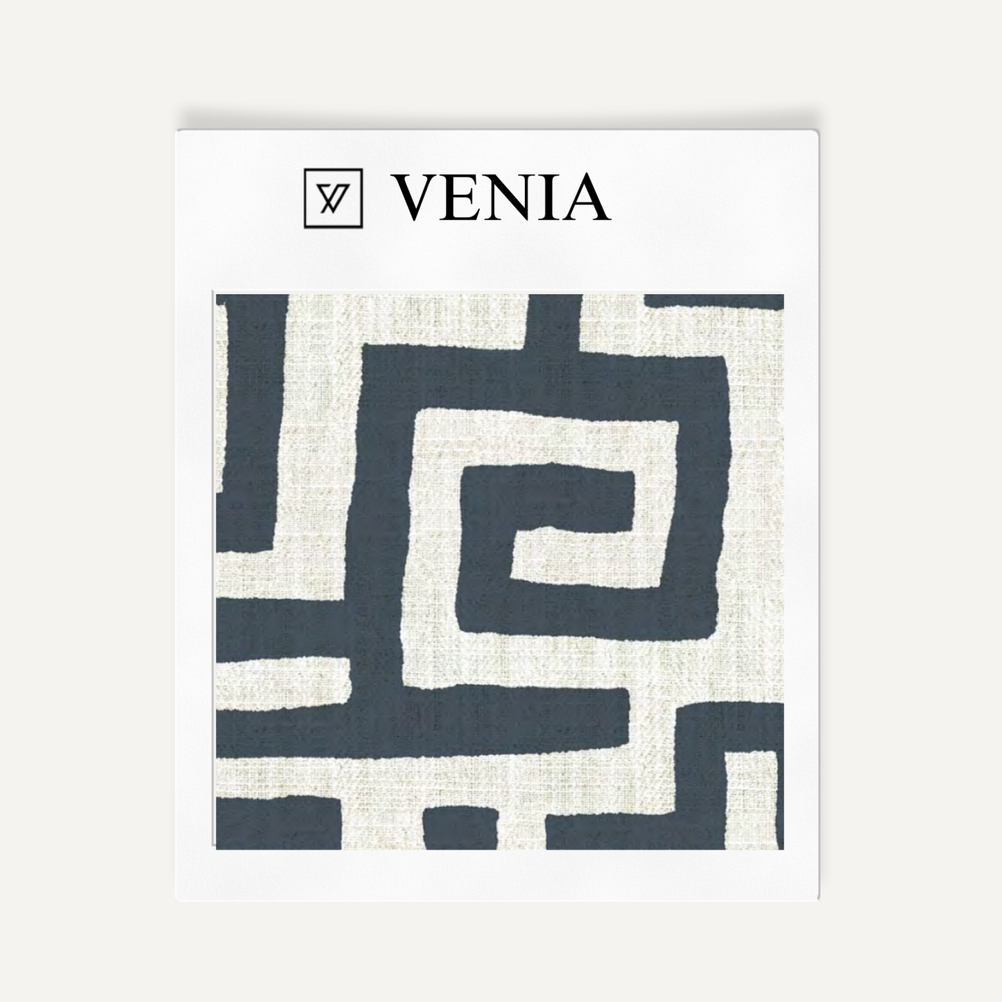 Deco Maze Fabric I - Ivory with Navy detail