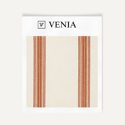 Chord Rhythmic Stripe Fabric - Ivory with Red Stripes