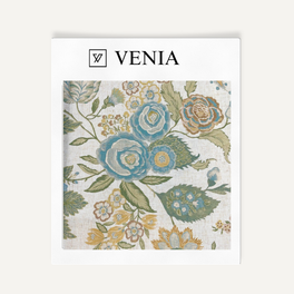Blooms & Botanicals Fabric - Ivory Linen with Baby Blue Flowers