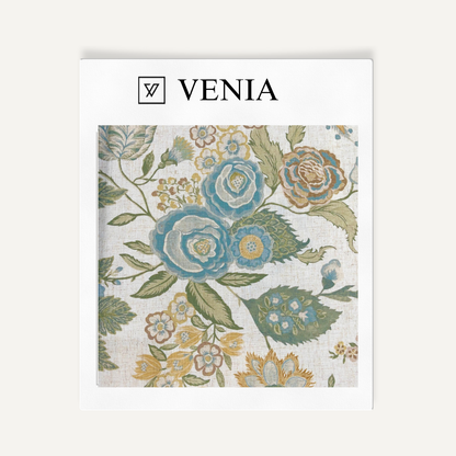 Blooms & Botanicals Fabric - Ivory Linen with Baby Blue Flowers