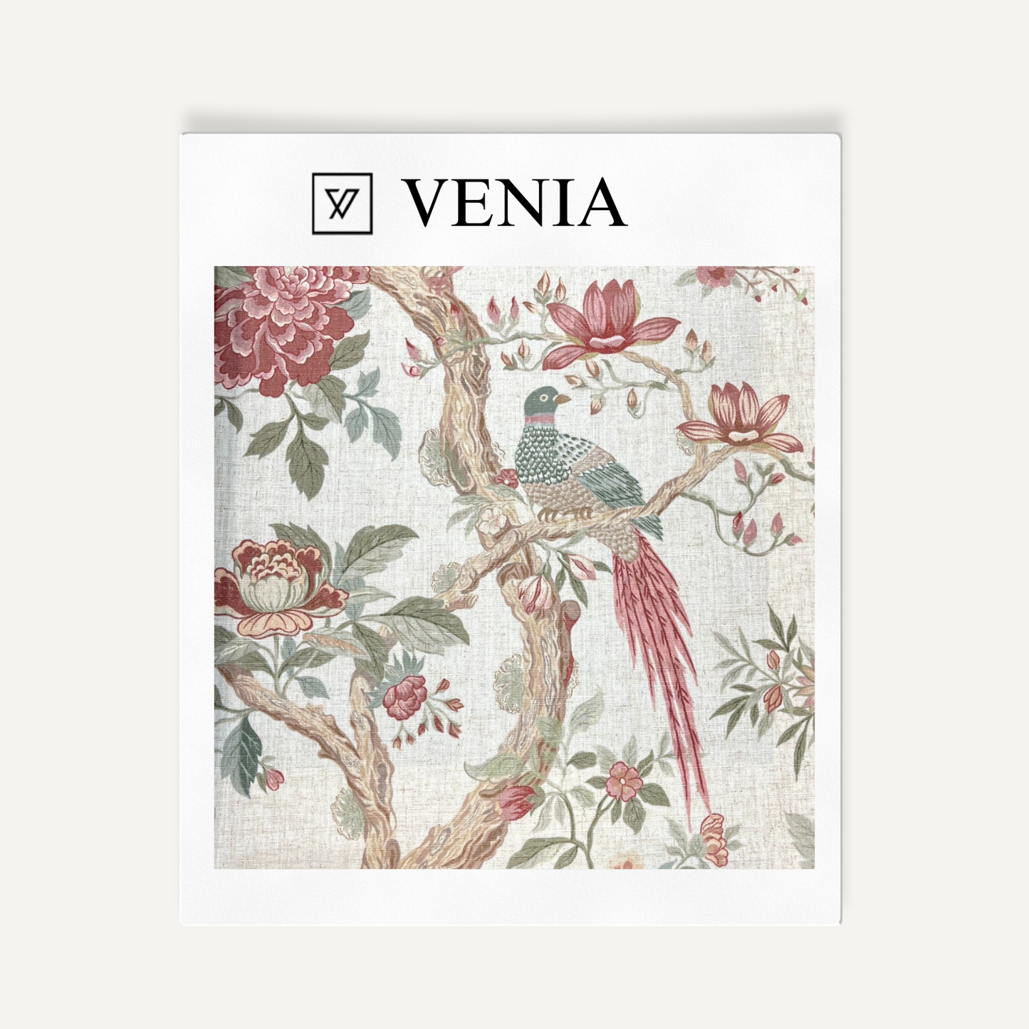 Birds of Paradise Fabric - Ivory with Crimson Details