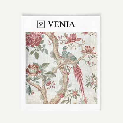 Birds of Paradise Fabric - Ivory with Crimson Details