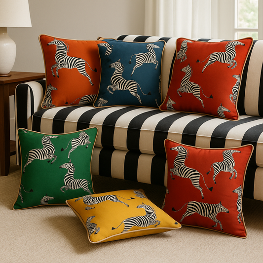 Dancing Zebra Cushion - Bottle Green