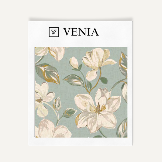 Magnolia Bloom Fabric – Aqua