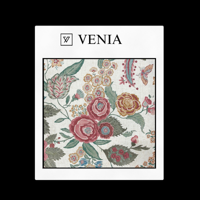 Blooms & Botanicals Fabric - Ivory Linen with Crimson Flowers