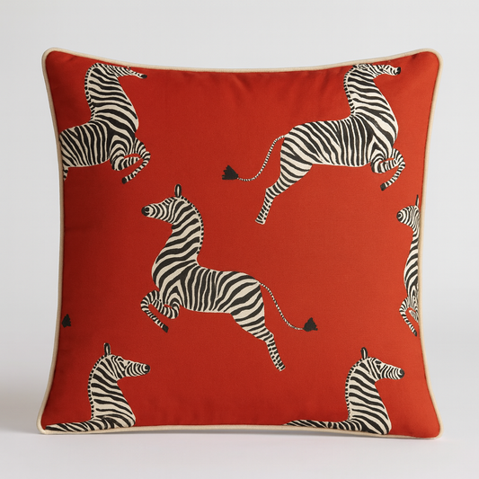 Dancing Zebra Cushion - Warm Red