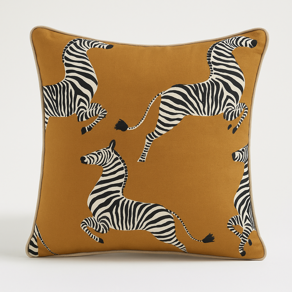Dancing Zebra Cushion - Camel