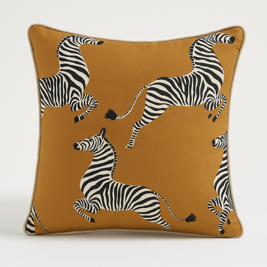 Dancing Zebra Cushion - Camel
