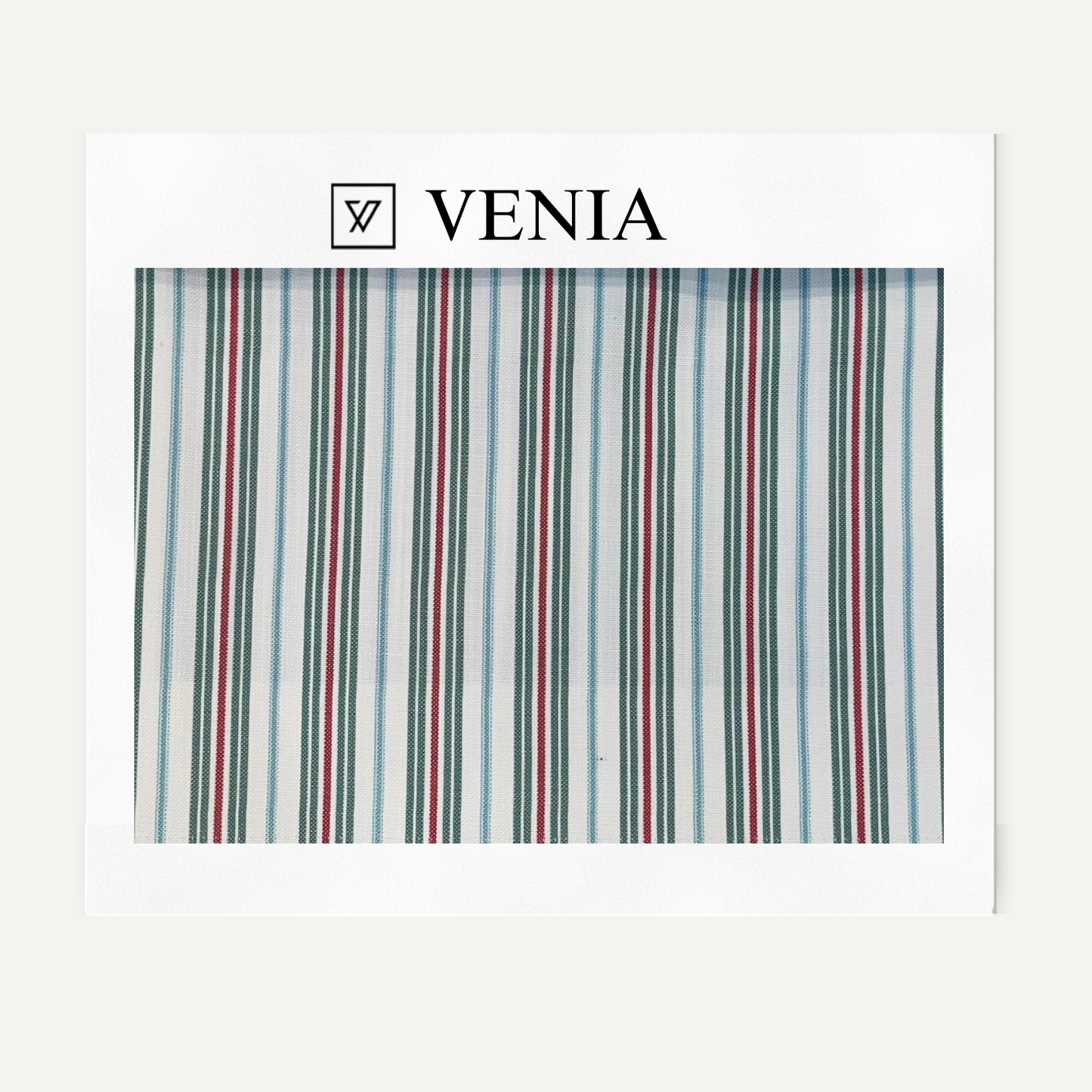 Ticking Stripe Fabric - Forest Green, Red & Sky Blue