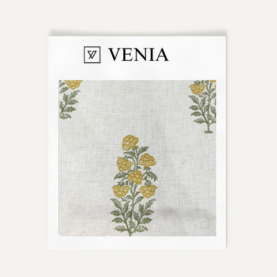 Floral Reverie - Sheer White Linen Curtains - Yellow Flowers