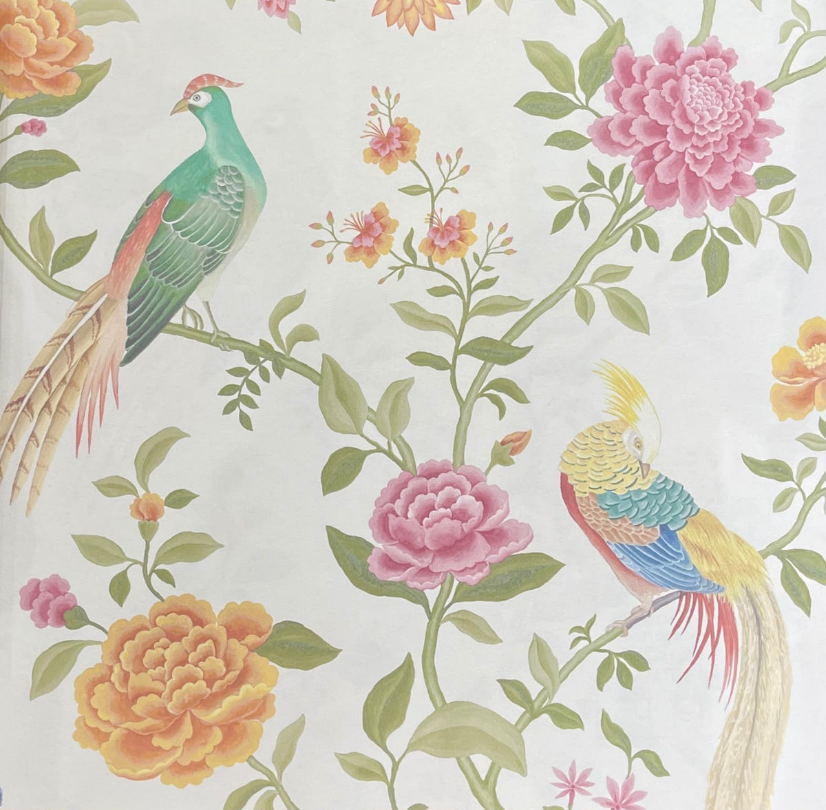 Peony Perch Wallpaper – Pale Aqua