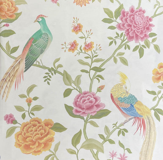 Peony Perch Wallpaper – Pale Aqua