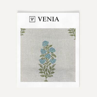 Floral Reverie - Sheer White Linen Curtains - Blue Flowers