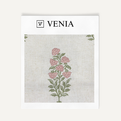 Floral Reverie - Sheer White Linen Curtains - Pink Flowers