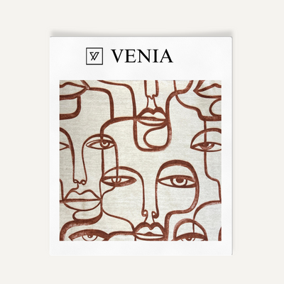 Muse – Abstract Line Art Face Fabric - Terracotta