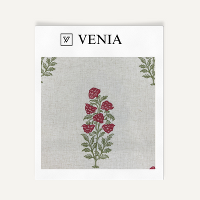 Floral Reverie - Sheer White Linen Curtains - Crimson Flowers