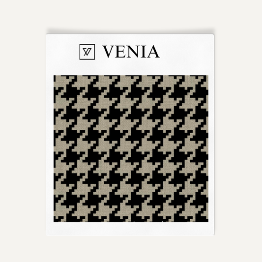 Grand Houndstooth Fabric - Taupe with Black detail