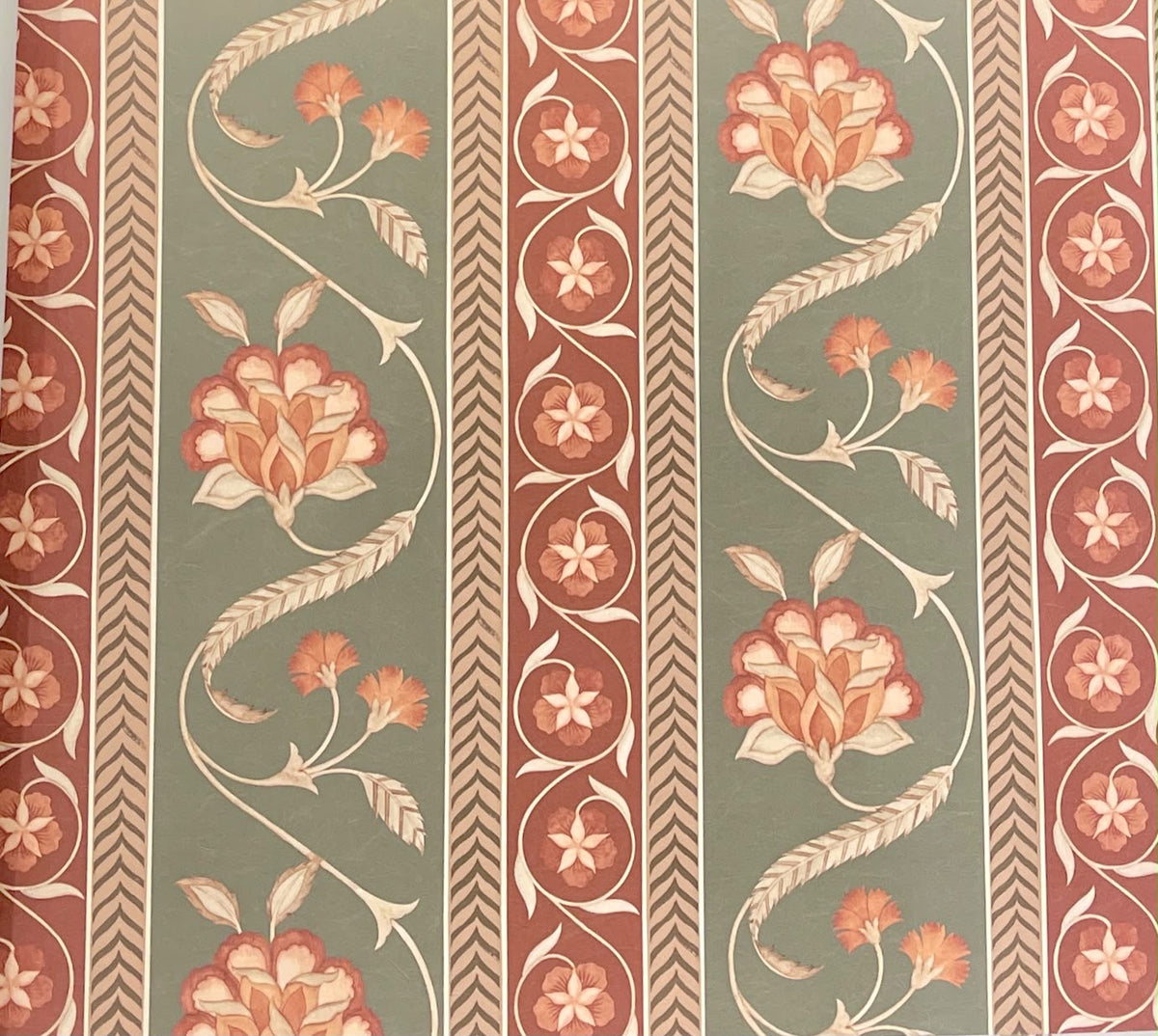 Gulbagh Stripe Wallpaper – Sage & Terracotta