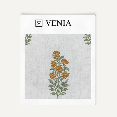 Floral Reverie - Sheer White Linen Curtains - Orange Flowers