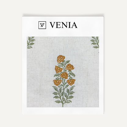 Floral Reverie - Sheer White Linen Curtains - Orange Flowers