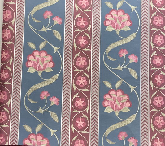 Gulbagh Stripe Wallpaper – Blue & Maroon