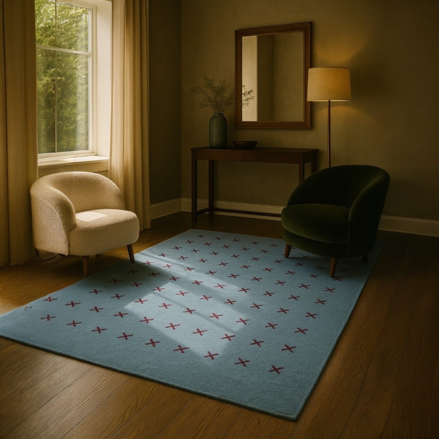 Cross Fade Rug - Blue with Red Crosses