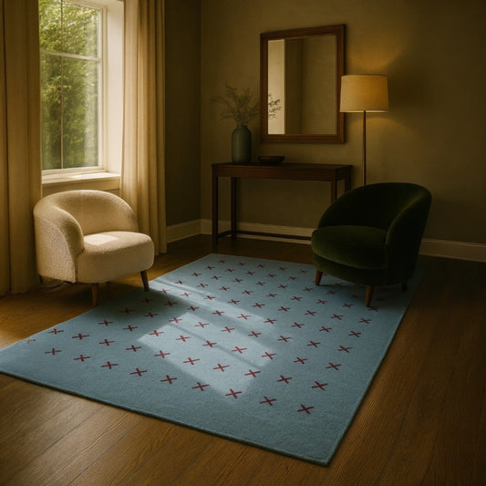 Cross Fade Rug - Blue with Red Crosses