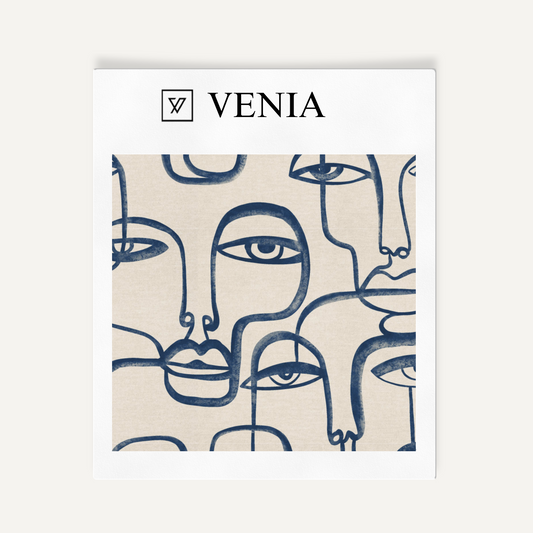 Muse – Abstract Line Art Face Fabric - Indigo
