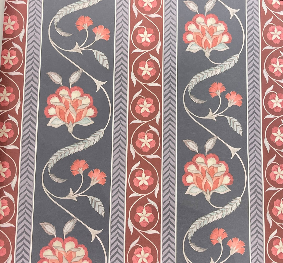 Gulbagh Stripe Wallpaper – Grey & Maroon