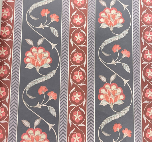 Gulbagh Stripe Wallpaper – Grey & Maroon