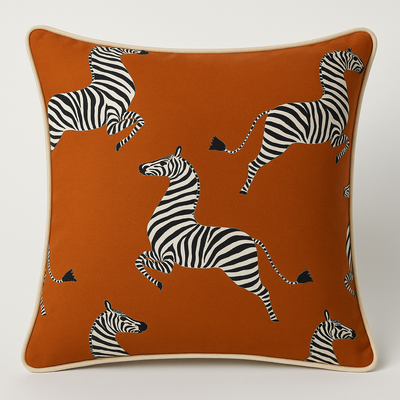 Dancing Zebra Cushion - Deep Terracotta