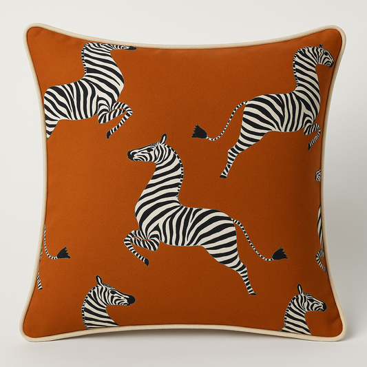 Dancing Zebra Cushion - Deep Terracotta