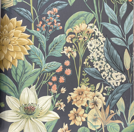 Dahlia Dreams Wallpaper – Charcoal