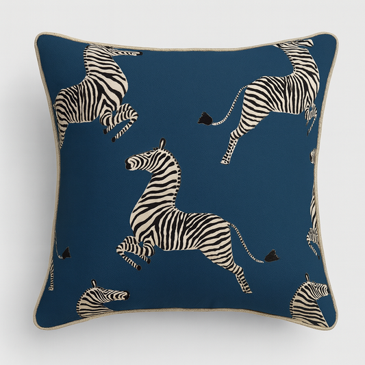 Dancing Zebra Cushion - Indigo