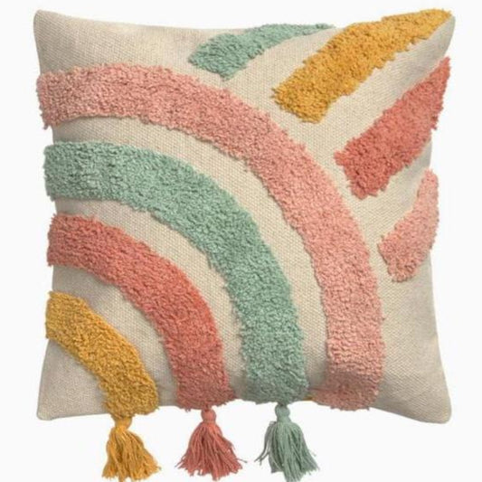 Boho rainbow cushion cover, tufted cotton