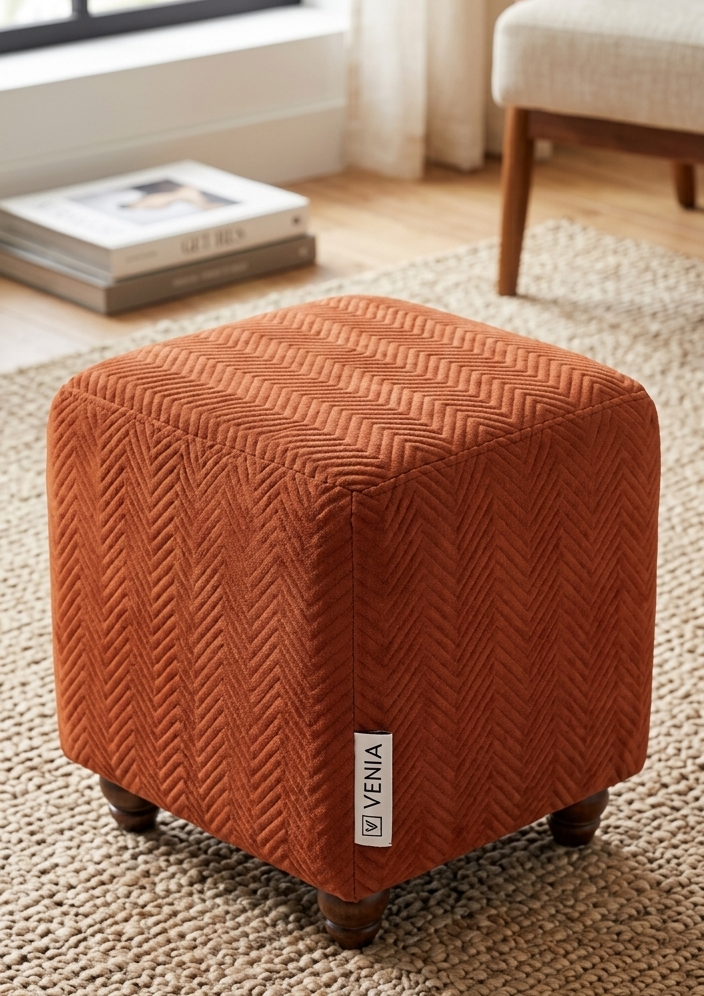 Textured Chevron Fabric – Burnt Orange