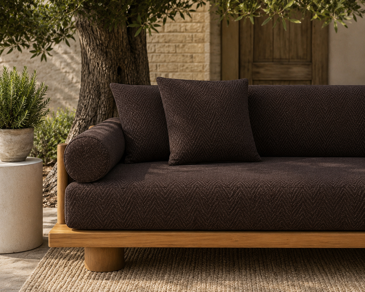 Chevron Weave Outdoor Fabric - Chocolate Brown