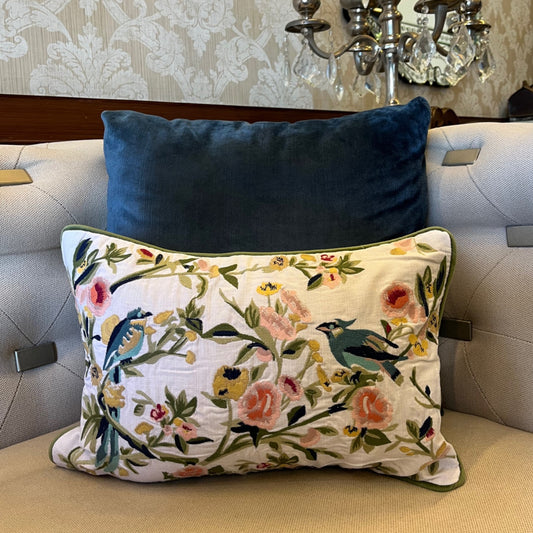 Floral nature inspired Cushion cover on a sofa