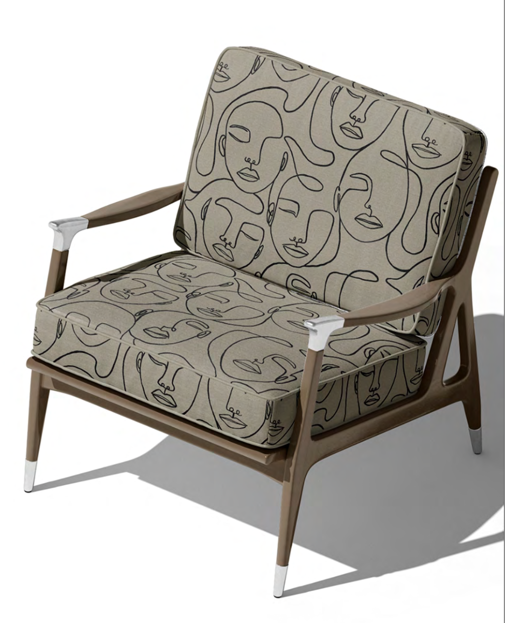 Face Sketch Velvet Fabric - Greige