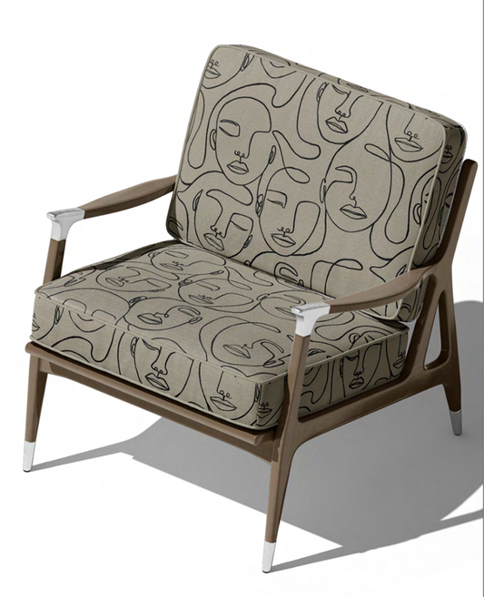 Face Sketch Velvet Fabric - Greige