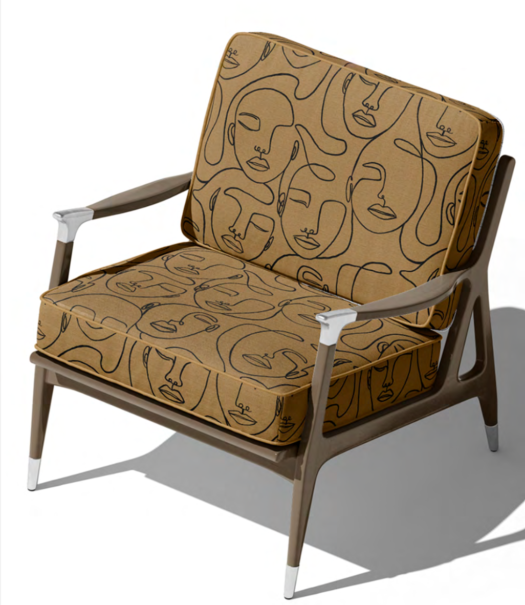 Face Sketch Velvet Fabric - Camel