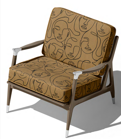 Face Sketch Velvet Fabric - Camel