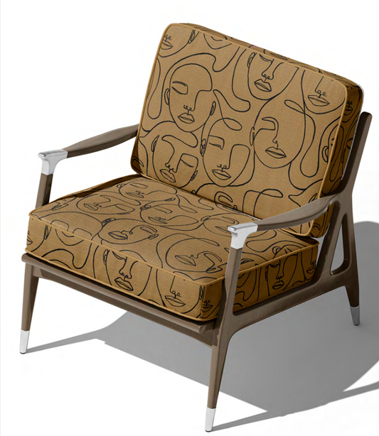 Face Sketch Velvet Fabric - Camel