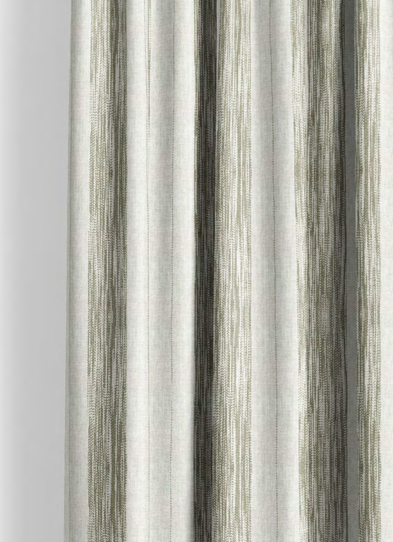 Artisan Stripes Fabric - Ivory with Olive detail