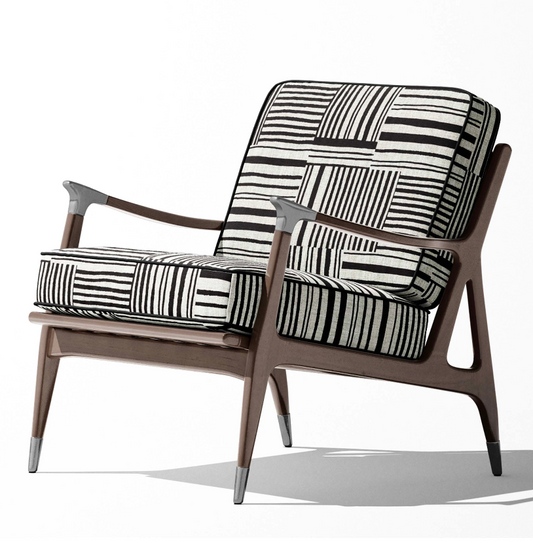 Patch Stripes Fabric - Ivory with Black detail