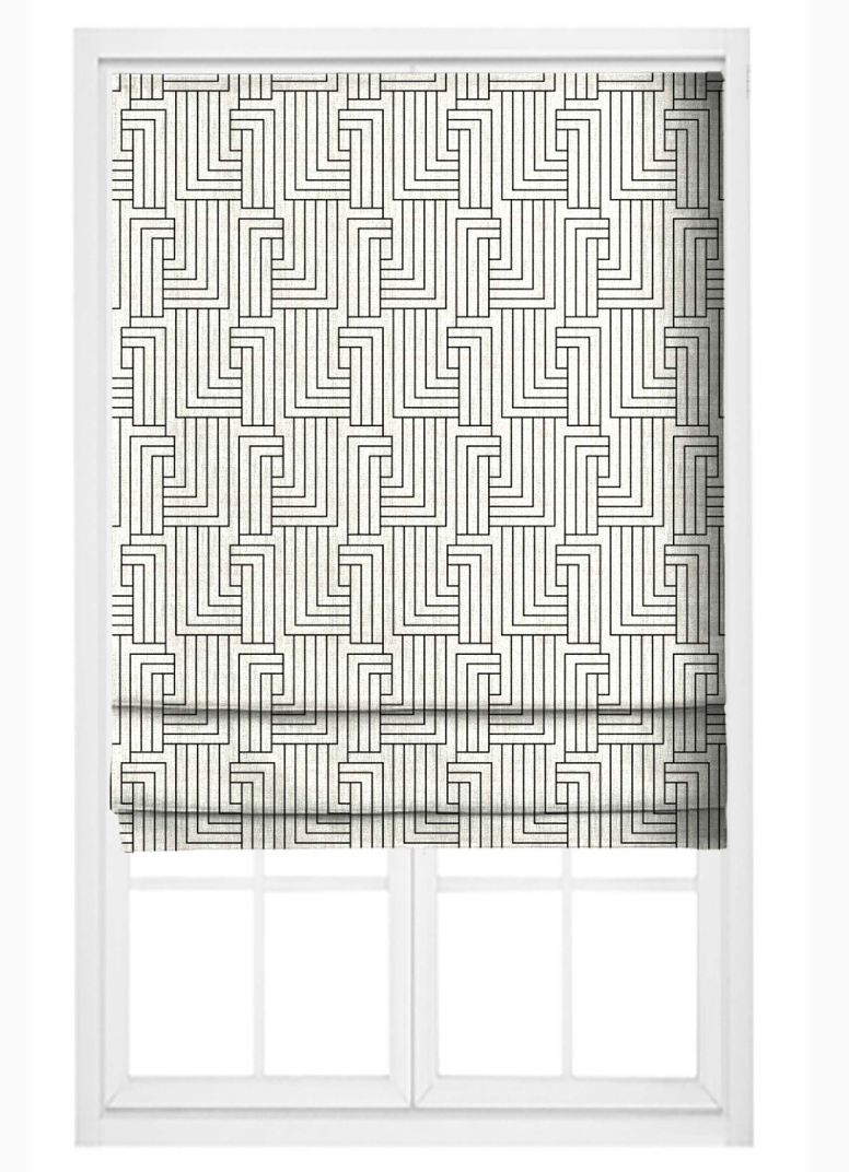 Deco Maze Fabric IV - Ivory with Black detail