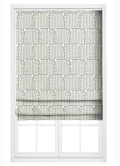 Deco Maze Fabric IV - Ivory with Black detail