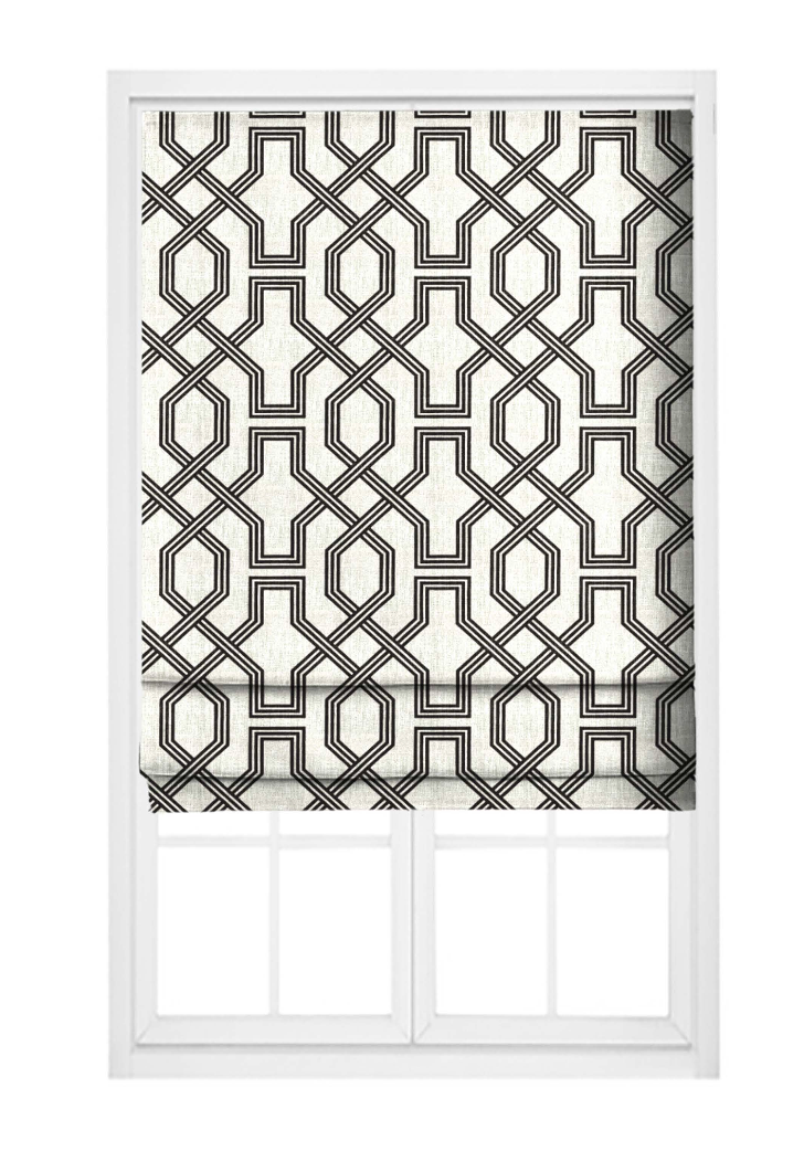 Octagon Lattice Fabric - Ivory with Black detail