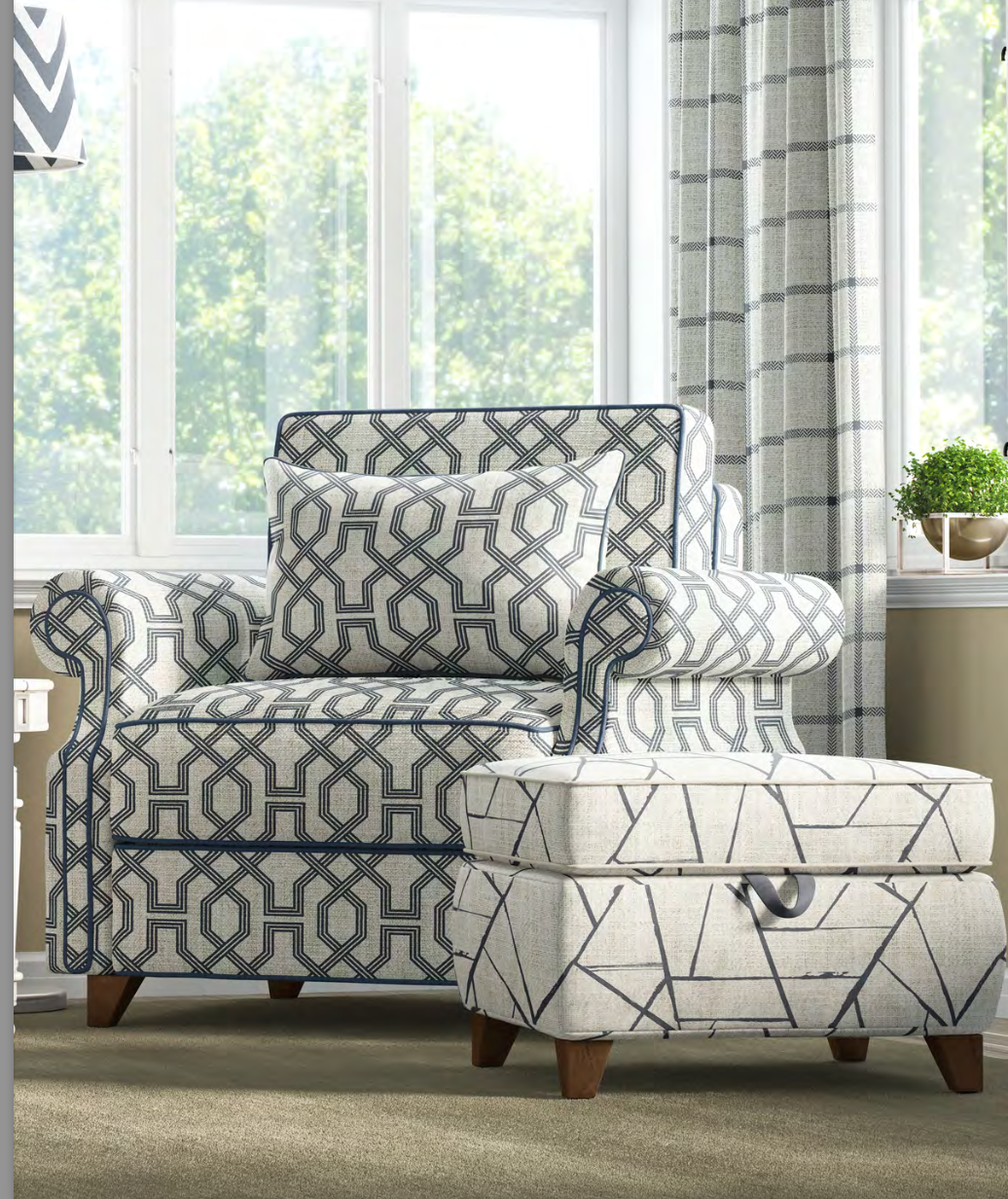 Octagon Lattice Fabric - Ivory with Navy detail