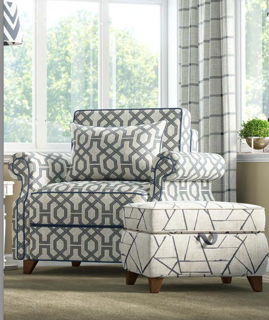 Octagon Lattice Fabric - Ivory with Navy detail